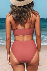 Women Bikini Sets High Waisted V Neck Twist Two Piece Swimsuit