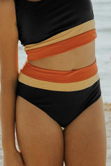 Women High Waisted Bikini Sets Two Piece Swimsuit Color Block Sporty Athletic Moderate Coverage Bathing Suits