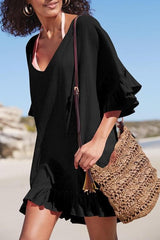 Women V Neck Solid Color Sun Proof Cover Up