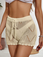 Women Crochet Beach Shorts Hollow Out Knit High Waist Swim Shorts