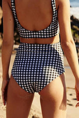 Women Sport High Waist Gingham Bikini Swimsuit Two Piece Swimsuit Push Up Bathing Suit