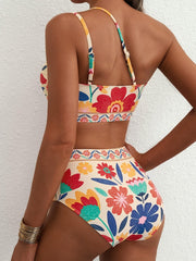 Women High Waisted Bikini Sets One Shoulder Floral Print Swimsuits 2 Piece Tummy Control Bathing Suits