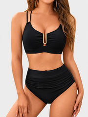 Women High Waisted Bikini Sets U-Wire Criss Cross Straps Tummy Control Swimsuits