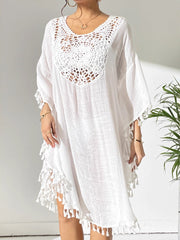 Women Swimsuit Coverup Crochet Chiffon Tassel Cover Ups Dress Summer Swimwear Beach Lace Pullover Bathing Suit