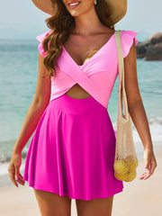 Women One Piece Swimsuit Ruffle Cutout Swimdress Tummy Control V Neck Wrap Swimwear