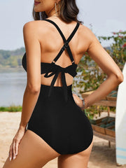 Women One Piece Swimsuits Tummy Control Cutout High Waisted Bathing Suit Wrap Tie Back