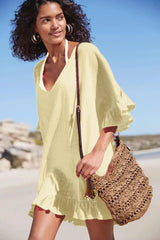 Women V Neck Solid Color Sun Proof Cover Up