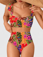 Women Tie Shoulder Bikini Sets 2 Piece Striped Swimsuits High Waisted Bathing Suits
