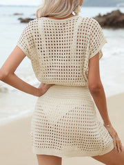 Women Bathing suit Swimwear Beach Crochet V Neck Button Cover Ups Dress
