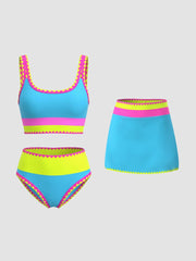 Women Tummy Control 3 Piece Swimsuit with Skirt High Waisted Bikini