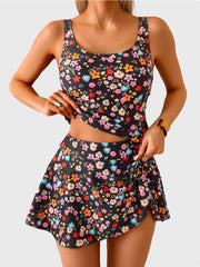 Women Tankini Swimsuit Tummy Control Two Piece Bathing Suit High Waisted Tank Top with Swim Skirt