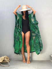 Women Green Hooded Printed Beach Vacation Swimsuit Cover Up